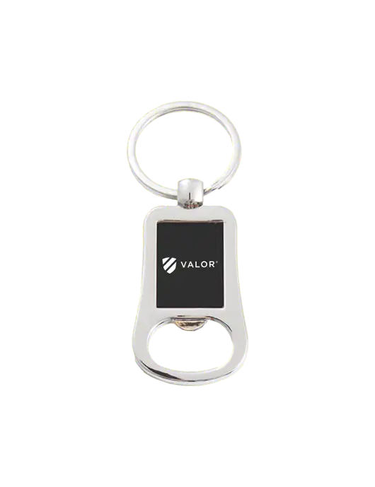 Silver & Black Bottle Opener Keychain w/Valor Logo