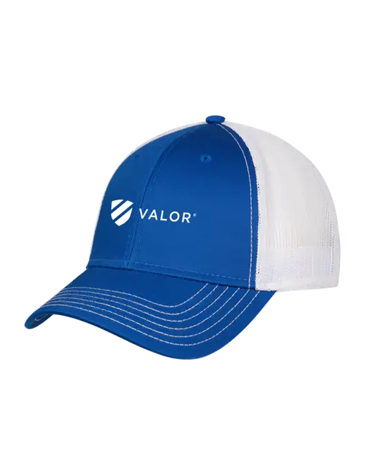 Royal/White Mesh Trucker Cap Snap Back w/Valor Logo
