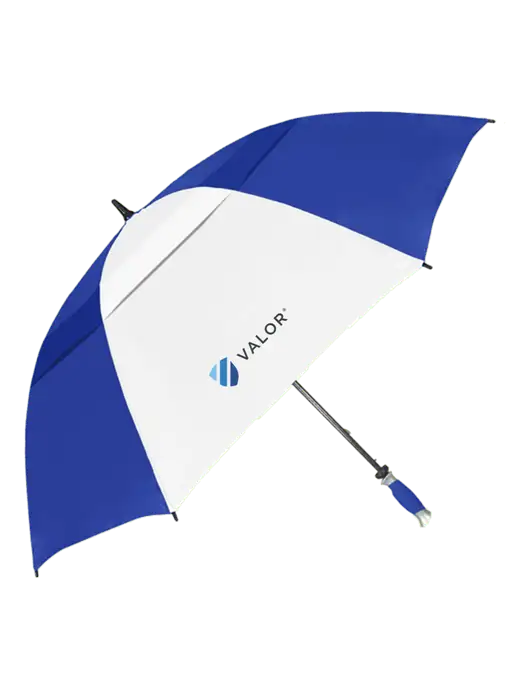 Royal/White Vented Typhoon Tamer Golf Umbrella w/Valor Logo