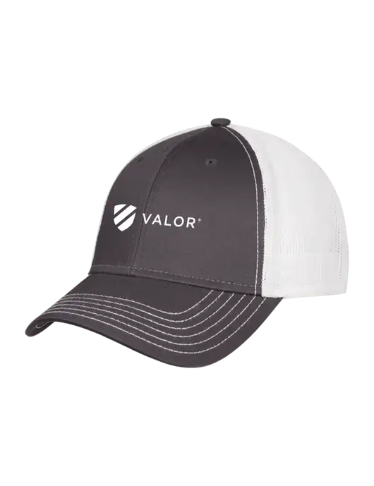 Charcoal/White Mesh Trucker Cap Snap Back w/Valor Logo