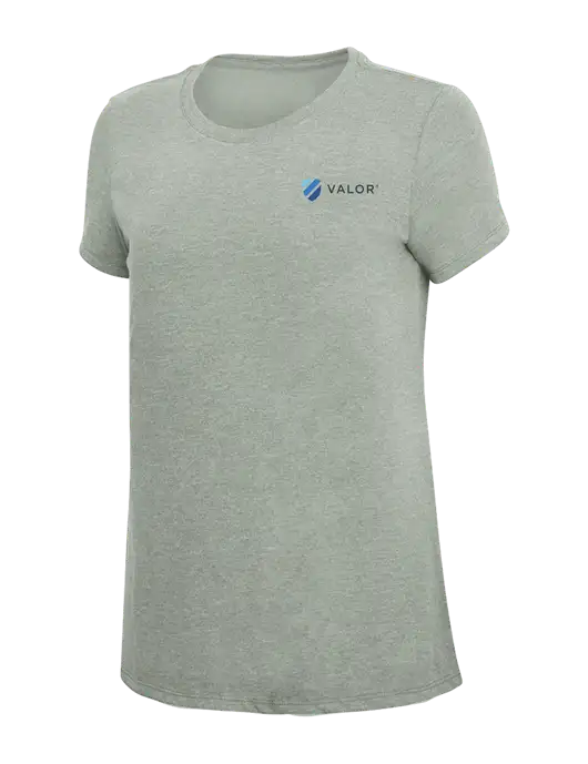 Womens Simply Soft Heathered Light Grey 4.5oz Poly/Combed Ring Spun Cotton T-Shirt w/Valor Logo