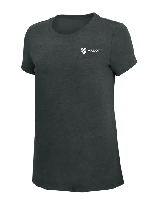 Womens Simply Soft Black Frost 4.5oz Poly/Combed Ring Spun Cotton T-Shirt w/Valor Logo