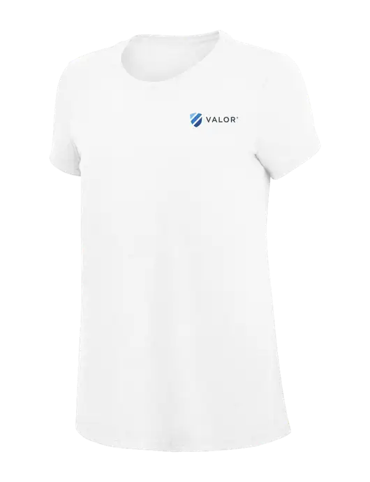 Womens Simply Soft White 4.5oz Poly/Combed Ring Spun Cotton T-Shirt
 w/Valor Logo