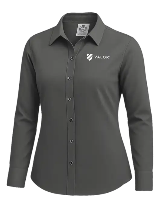 Brooks Brothers Womens Dark Grey Wrinkle-Free Stretch Nailhead Shirt w/Valor Logo