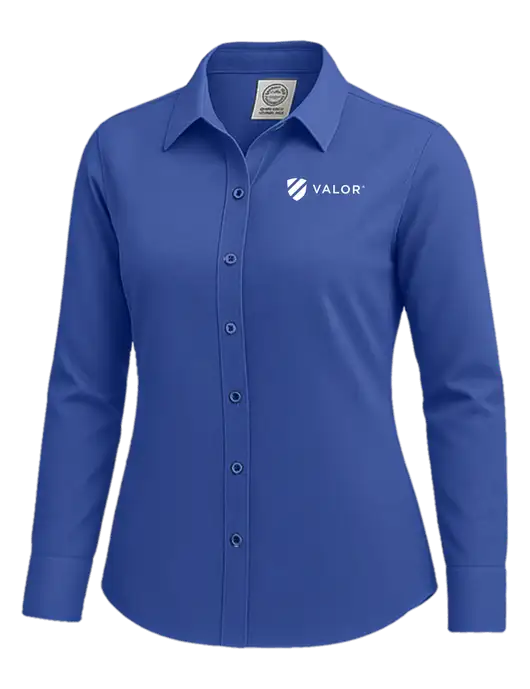 Brooks Brothers Womens Royal Blue Wrinkle-Free Stretch Nailhead Shirt w/Valor Logo