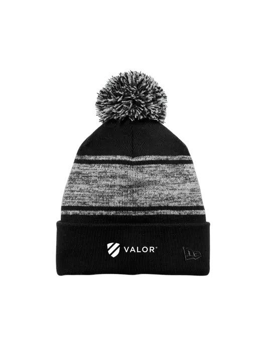 New Era Black/Charcoal Knit Chilled Pom Beanie w/Valor Logo