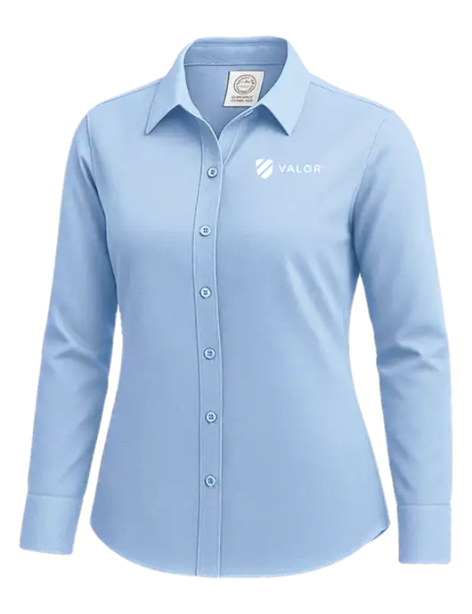 Brooks Brothers Womens Light Blue Wrinkle-Free Stretch Nailhead Shirt w/Valor Logo
