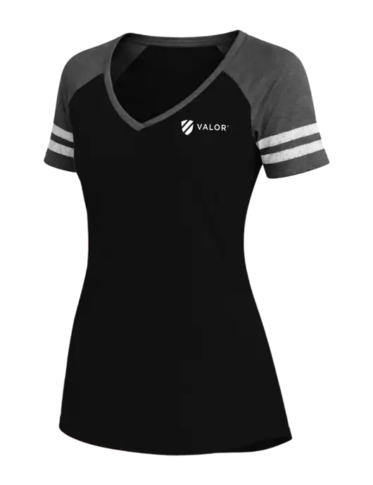 Womens Black/Charcoal Heather V-Neck Game Tee w/Valor Logo
