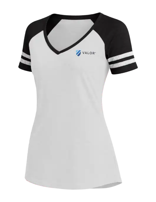 Womens White/Black V-Neck Game Tee w/Valor Logo