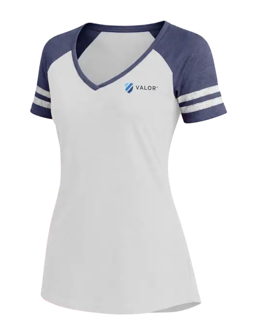 Womens White/Navy Heather V-Neck Game Tee w/Valor Logo