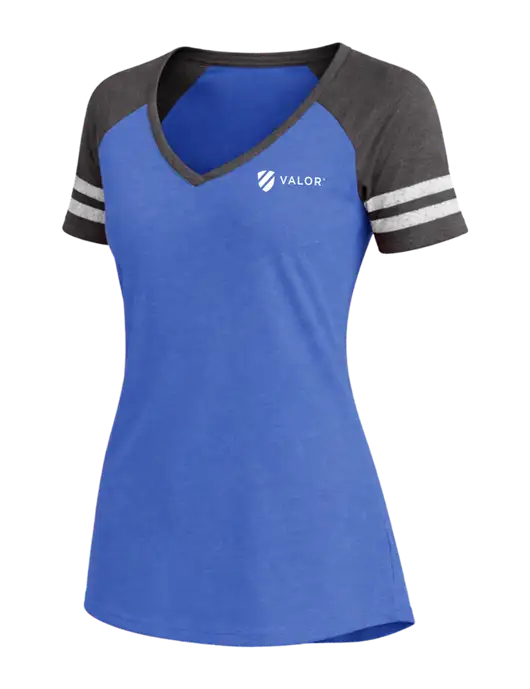 Womens Royal Heather/Charcoal Heather V-Neck Game Tee w/Valor Logo