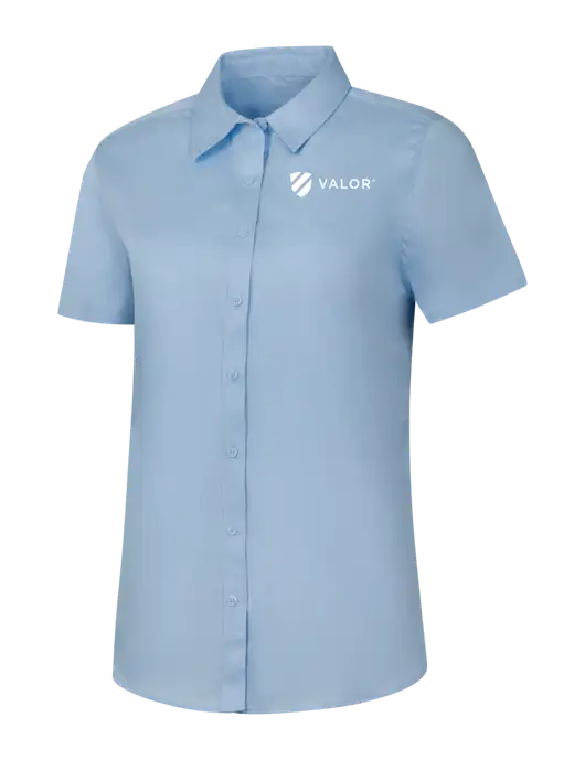 Womens Light Blue Short Sleeve Superpro React Twill Shirt w/Valor Logo