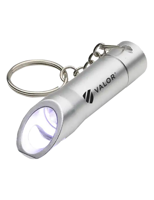 Silver Pocket LED Flashlight with Bottle Opener & Keychain w/Valor Logo