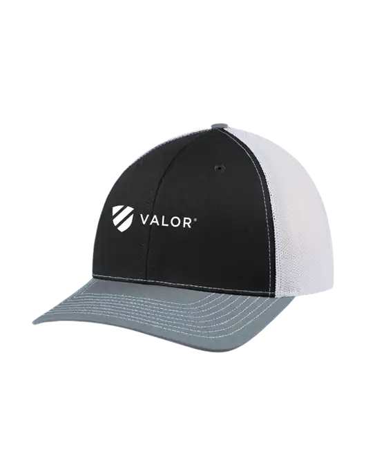 Richardson Adjustable Snapback Original 112 Trucker Cap Black/Light Heather Grey/White Mesh w/Valor Logo