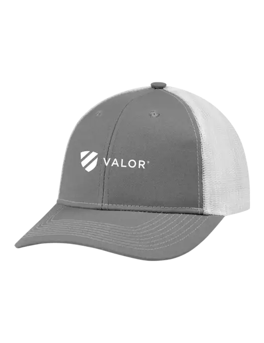 Snapback Ponytail Trucker Cap Light Medium Heather Grey w/White Mesh w/Valor Logo