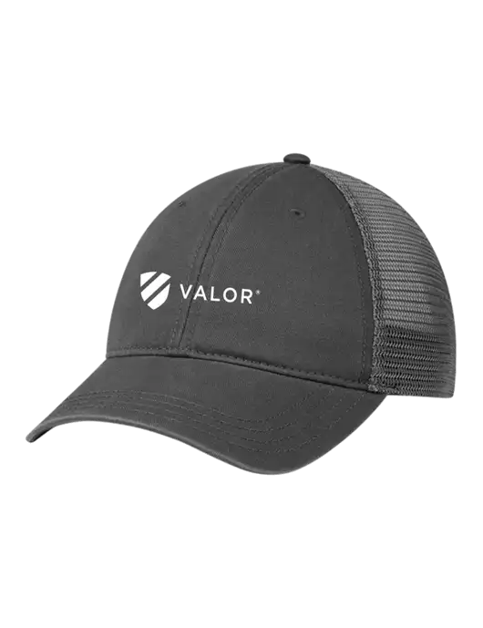 Richardson 111 Garment Washed Trucker Cap Charcoal w/Charcoal Mesh w/Valor Logo