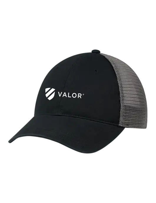 Richardson 111 Garment Washed Trucker Cap Black w/Charcoal Mesh w/Valor Logo