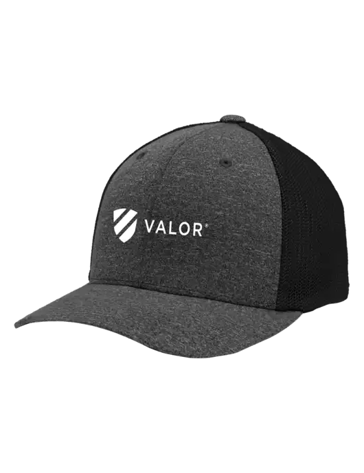 Flexfit Black/Dark Charcoal Heather Melange Mesh Back Trucker Cap w/Valor Logo