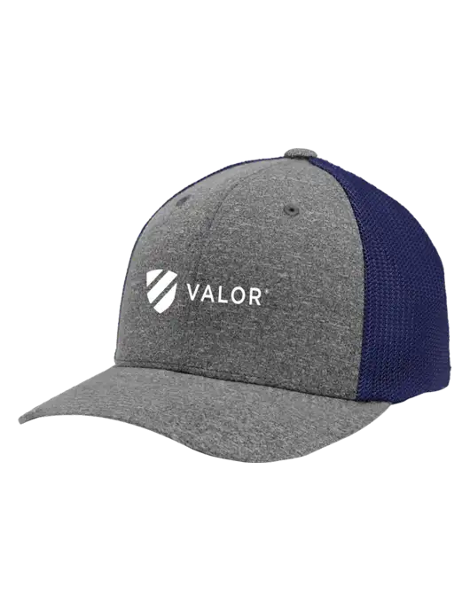 Flexfit Navy/Medium Grey Heather Melange Mesh Back Trucker Cap w/Valor Logo