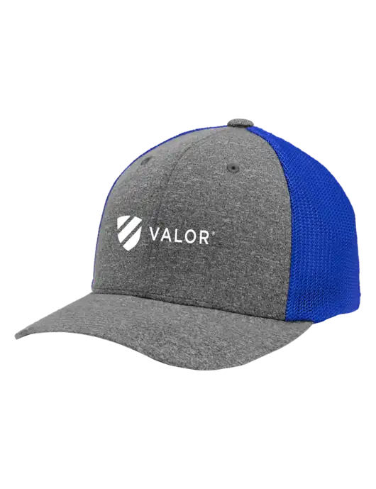 Flexfit Royal/Medium Grey Heather Melange Mesh Back Trucker Cap w/Valor Logo