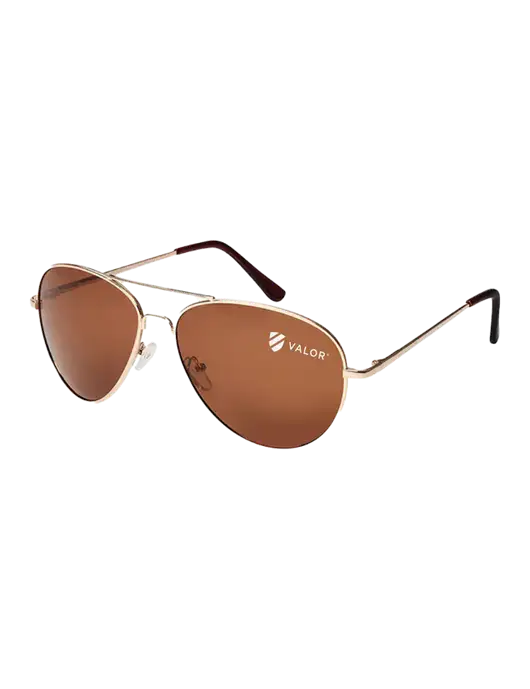 Aviator Coffee Brown with Gold Sunglasses  w/Valor Logo