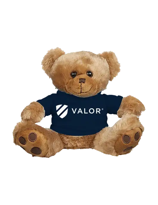 8 1/2 Cuddly Brown Bear With Navy T-Shirt w/Valor Logo