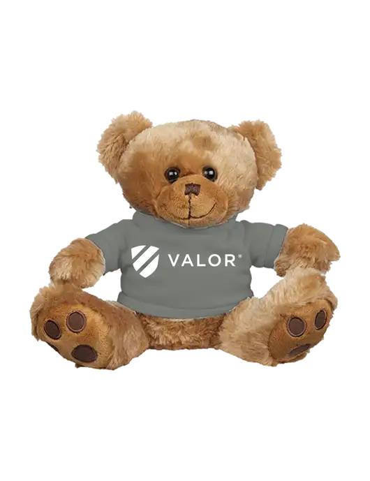 8 1/2 Cuddly Brown Bear With Heather Grey T-Shirt w/Valor Logo