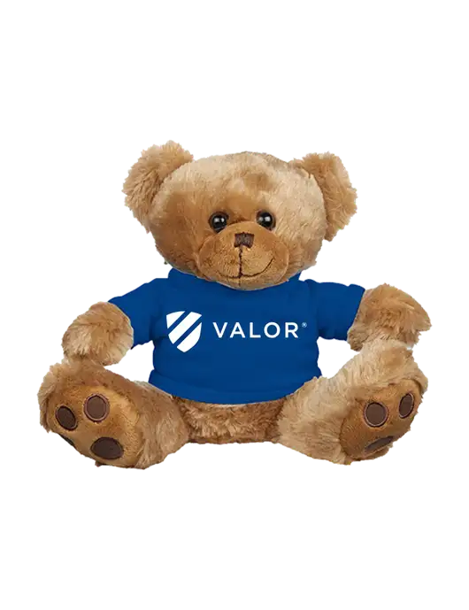 8 1/2 Cuddly Brown Bear With Royal Blue T-Shirt w/Valor Logo