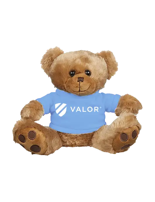 8 1/2 Cuddly Brown Bear With Light Blue T-Shirt w/Valor Logo