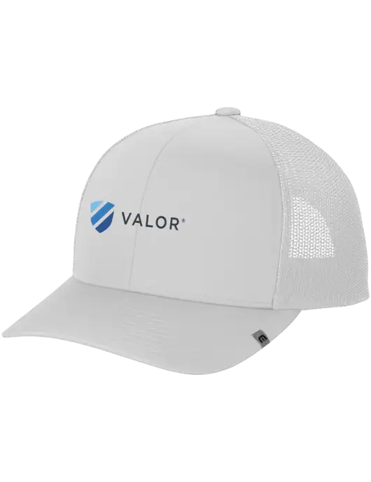 TravisMathew White Cruz Trucker Cap w/Valor Logo