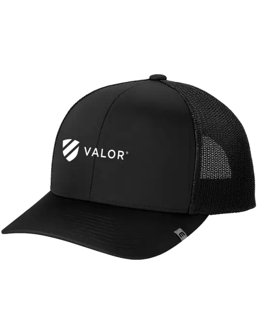 TravisMathew Black Cruz Trucker Cap w/Valor Logo