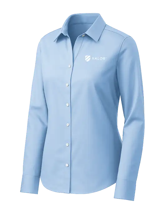 Brooks Brothers Womens Light Blue Wrinkle-Free Stretch Pinpoint Shirt w/Valor Logo