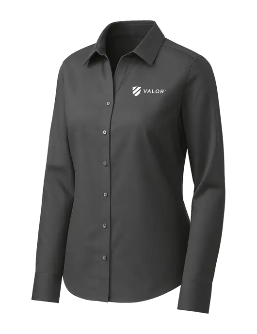 Brooks Brothers Womens Dark Grey Wrinkle-Free Stretch Pinpoint Shirt w/Valor Logo