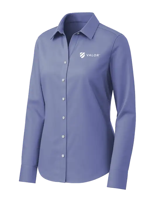 Brooks Brothers Womens Royal Blue Wrinkle-Free Stretch Pinpoint Shirt w/Valor Logo