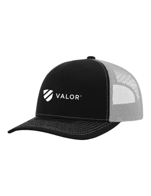 Richardson Adjustable Snapback Original 112 Trucker Cap Black w/White Mesh w/Valor Logo
