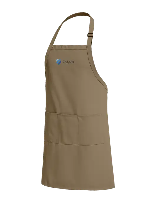 Easy Care Extra Long Bib Dark Tan Apron with Stain Release w/Valor Logo