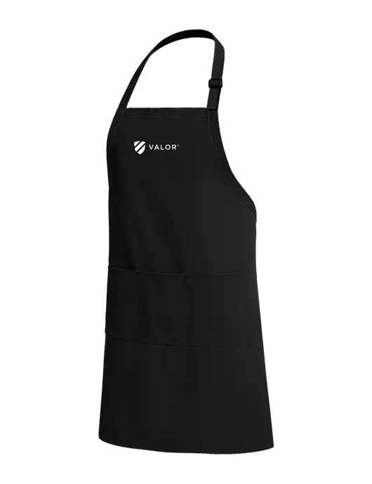 Easy Care Extra Long Bib Black Apron with Stain Release w/Valor Logo