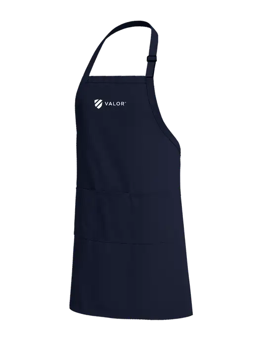 Easy Care Extra Long Bib Navy Apron with Stain Release w/Valor Logo