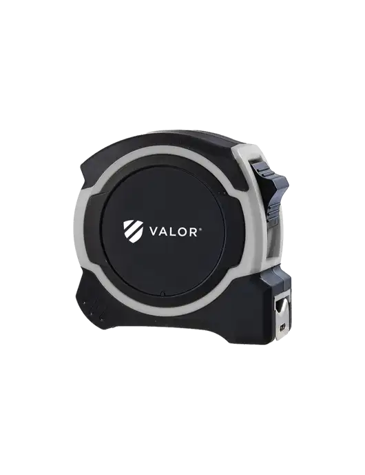 Light Grey and Black Pro Tape Measure, 25'
 w/Valor Logo