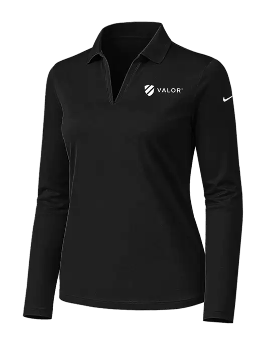 Nike Womens Black Dri-FIT Micro Pique 2.0 Long Sleeve Polo w/Valor Logo