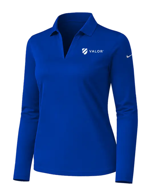 Nike Womens Dark Royal Dri-FIT Micro Pique 2.0 Long Sleeve Polo w/Valor Logo