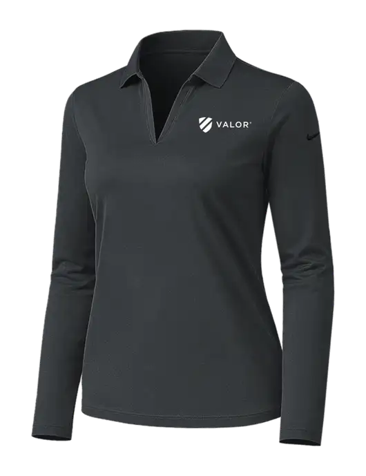 Nike Womens Dark Grey Dri-FIT Micro Pique 2.0 Long Sleeve Polo w/Valor Logo