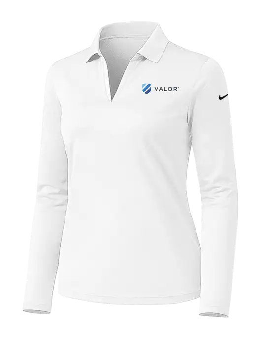 Nike Womens White Dri-FIT Micro Pique 2.0 Long Sleeve Polo w/Valor Logo