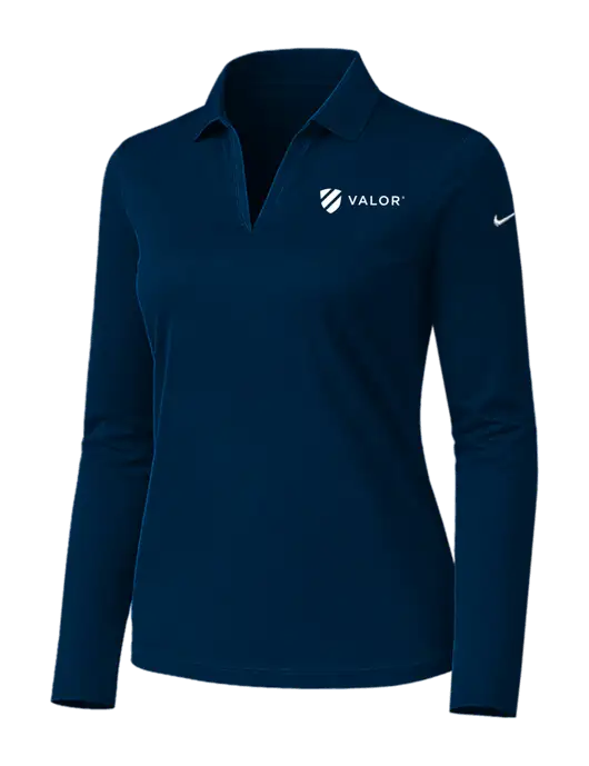 Nike Womens Navy Dri-FIT Micro Pique 2.0 Long Sleeve Polo w/Valor Logo