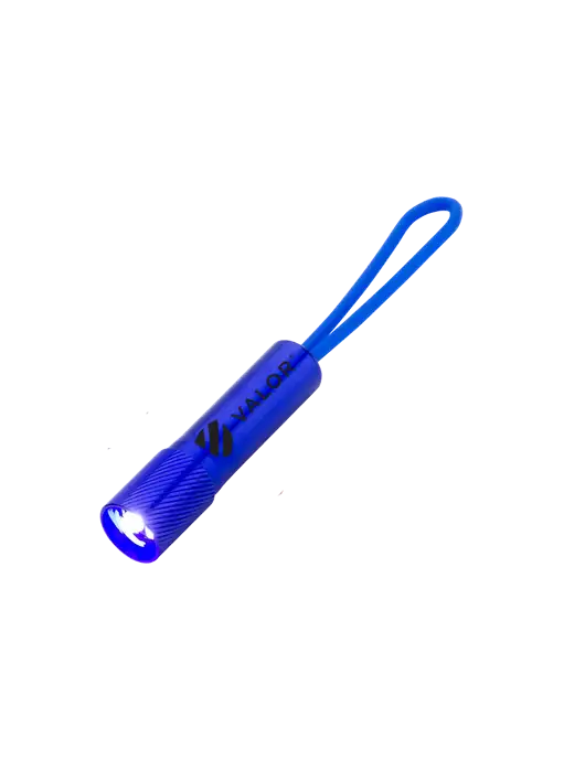 Mini Royal Blue LED Flashlight with Silicone Loop w/Valor Logo