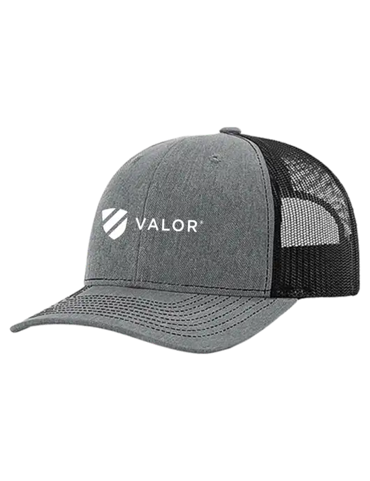 Richardson 112+ R-Flex Medium Grey Heather Trucker Cap w/Black Mesh w/Valor Logo