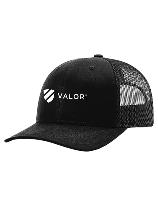 Richardson 112+ R-Flex Black Trucker Cap w/Black Mesh w/Valor Logo