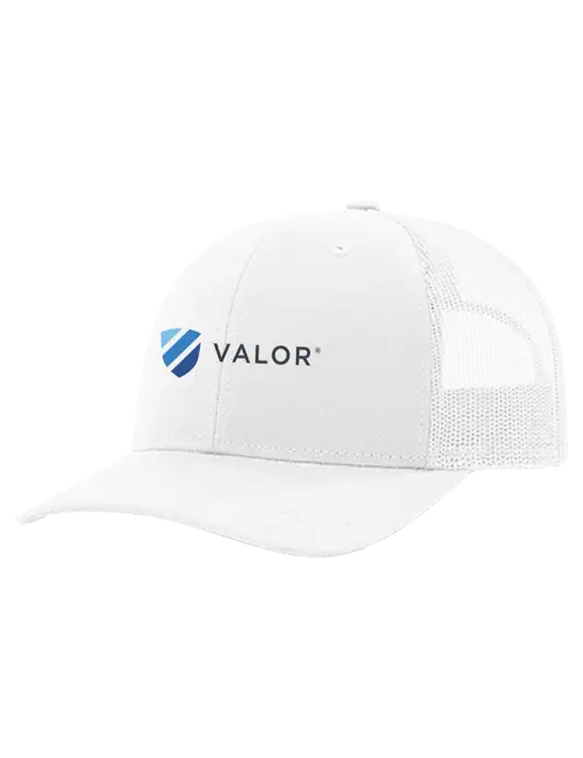 Richardson 112+ R-Flex White Trucker Cap w/White Mesh w/Valor Logo
