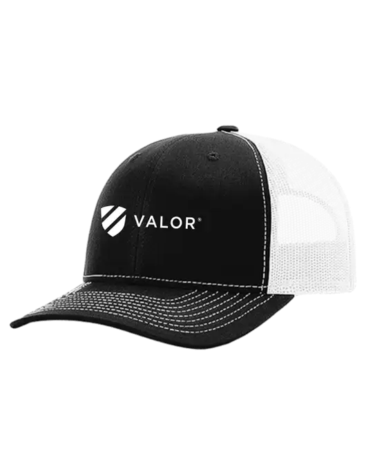 Richardson 112+ R-Flex Black Trucker Cap w/White Mesh w/Valor Logo