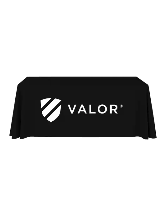 6' Stain-Resistant 4-Sided Black Table Cover w/Valor Logo